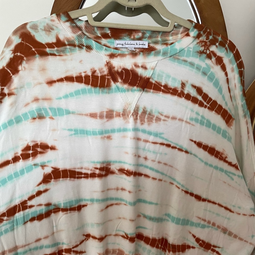 YOUNG FABULOUS AND BROKE TIE DYED SWEATSHIRT KNIT TOP SOFT WHITE LOOSE - Picture 5 of 7
